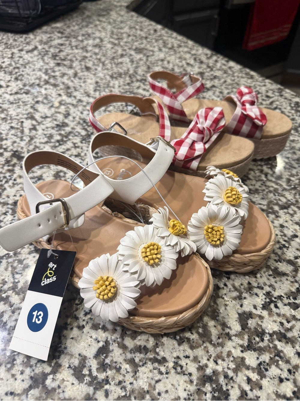art class White Daisy Platform Sandals with Yellow Centers